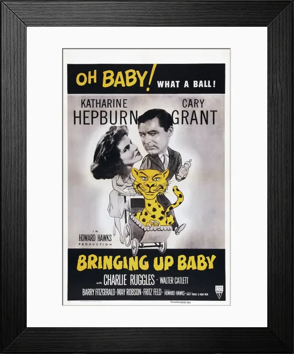 Framed Print : BRINGING UP BABY, US poster art, from left: Katharine Hepburn, Cary Grant, 1938