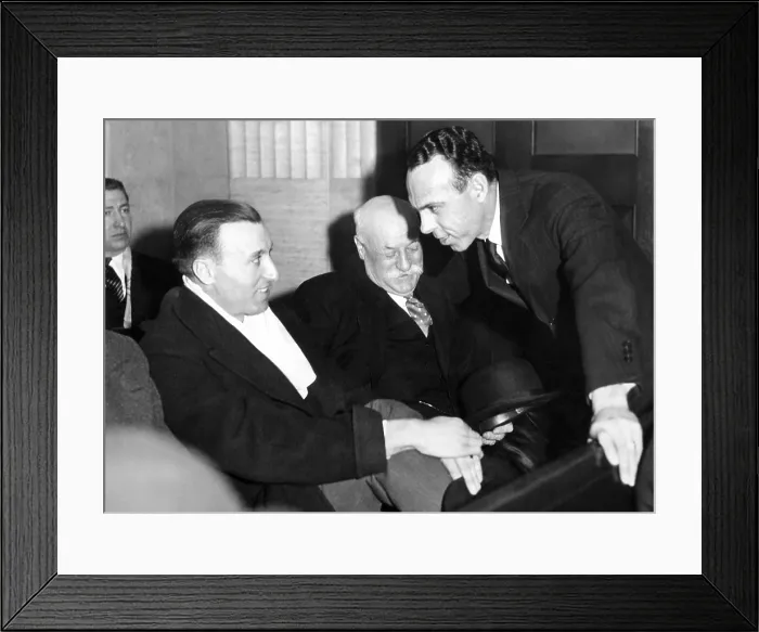 Framed Print : Chicago banker, Robert Bain arraigned on bank fraud charges growing out of the June 1931 failure of his bank and the loss of $13 million in depositors assets