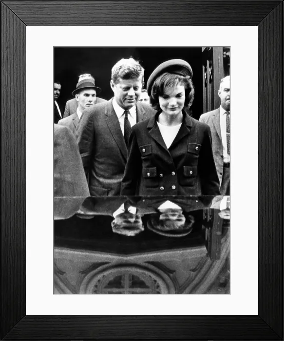 Framed Print : President John and Jacqueline Kennedy leaving Newport's St. Mary's Church where they attended 10 o'clock mass. Eight years earlier they were married there. Oct