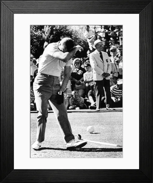 Framed Print : Vice President Spiro Agnew hides his face in mock shame after, once again, he hit a spectator while golfing Framed Print : Vice President Spiro Agnew hides his face in mock shame after, once again, he hit a spectator while golfing