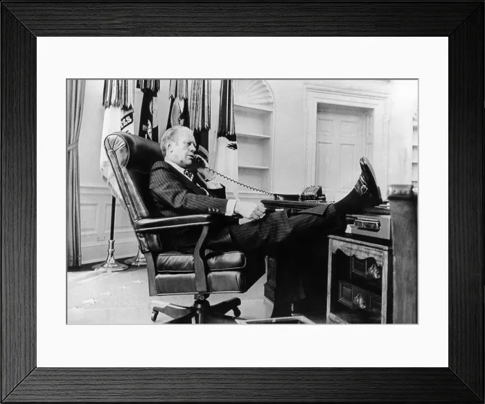 Framed Print : President Gerald Ford's first week in office. Ford talks on the telephone in the Oval Office in the White House. Aug. 18, 1974. (CSU_ALPHA_404) CSU Archives / Everett Collection Framed Print : President Gerald Ford's first week in office. Ford talks on the telephone in the Oval Office in the White House. Aug. 18, 1974. (CSU_ALPHA_404) CSU Archives / Everett Collection