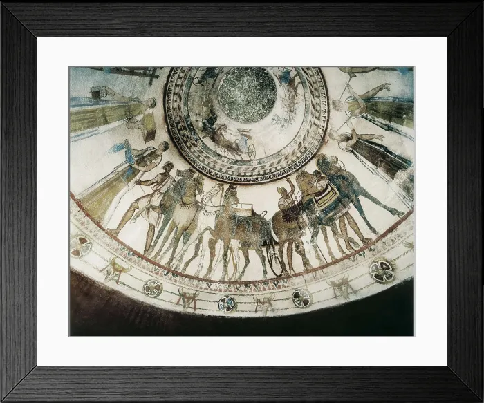 Framed Print : Thracian Tomb of Kazanlak. 310 -299 BC. BULGARIA. Kazanlak. Thracian Tomb of Kazanlak. Four-in-hand, detail of the dome of the burial chamber. Thracian art. Fresco