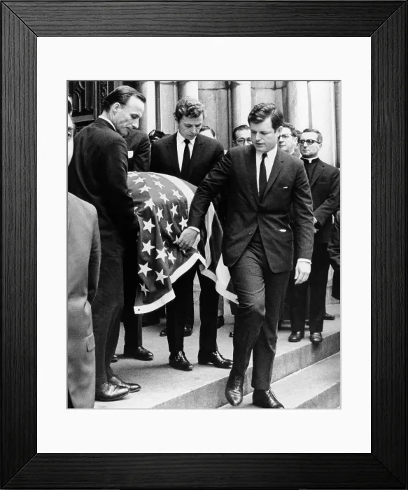 Framed Print : Robert Kennedy's funeral. Senator Edward Kennedy helps carry his brother's casket from St. Patrick's Cathedral following Requiem Mass for Senator Robert Kennedy