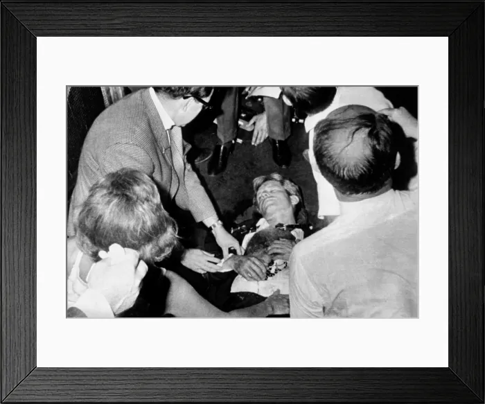 Framed Print : Mortally wounded Robert Kennedy. After he was shot by an a disgruntled Palestinian immigrant, Sen Framed Print : Mortally wounded Robert Kennedy. After he was shot by an a disgruntled Palestinian immigrant, Sen