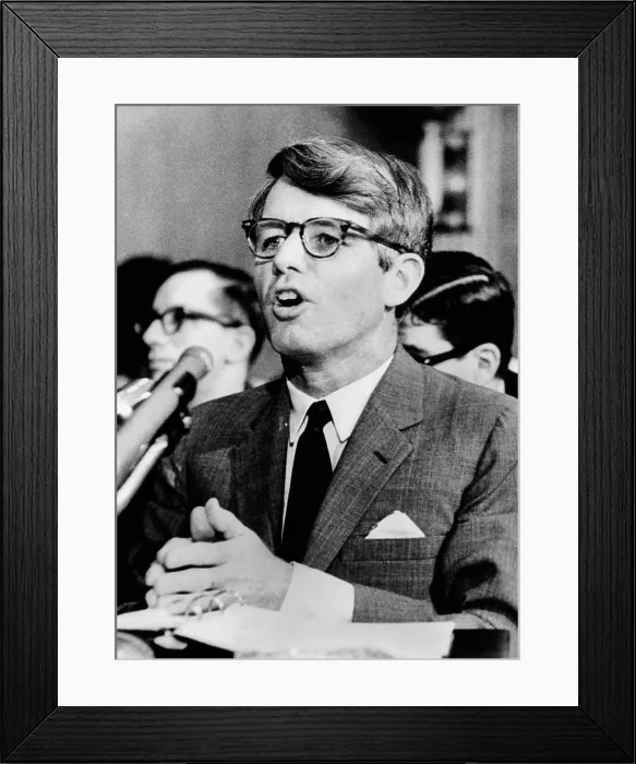Framed Print : Sen. Robert F. Kennedy testifying before Senate subcommittee He charged that defects in President Johnson's low-income housing proposal would seriously hamper efforts to