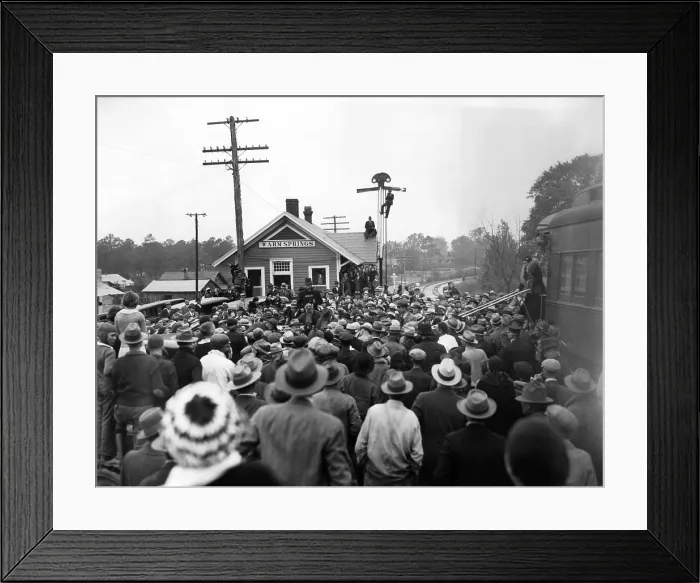 Framed Print : President-elect Franklin Roosevelt was greeted by a crowd at the Warm Springs railroad station. FDR arrived at his favorite vacation stop for the Thanksgiving holidays. Nov Framed Print : President-elect Franklin Roosevelt was greeted by a crowd at the Warm Springs railroad station. FDR arrived at his favorite vacation stop for the Thanksgiving holidays. Nov