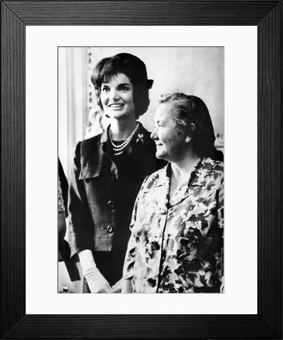 Framed Print : Jacqueline Kennedy and Nina Khrushchev (right) during a luncheon given in their honor in Vienna, Austria Framed Print : Jacqueline Kennedy and Nina Khrushchev (right) during a luncheon given in their honor in Vienna, Austria