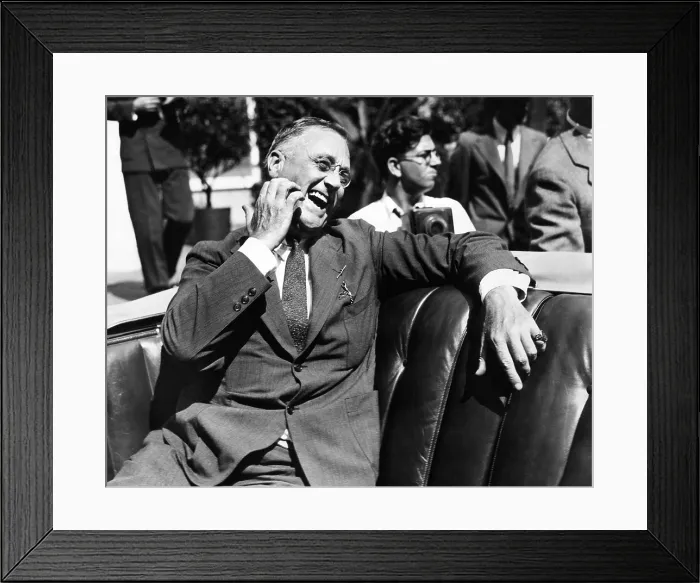 Framed Print : Candid portrait of President Franklin Roosevelt speaking to informally to greeters at Hyde Park, NY