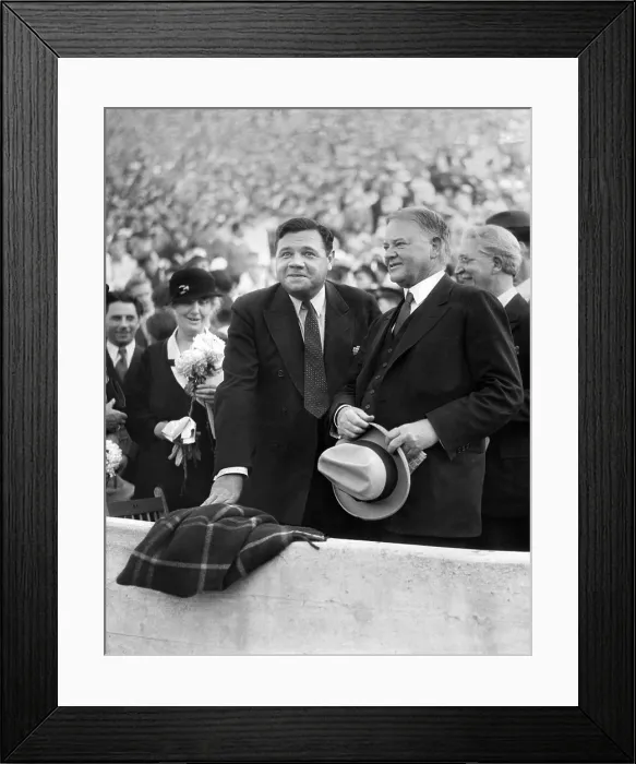Framed Print : Babe Ruth and former President Herbert Hoover at a Stanford vs. University of Southern California football game. Mrs. Hoover is at left. Nov. 11, 1933