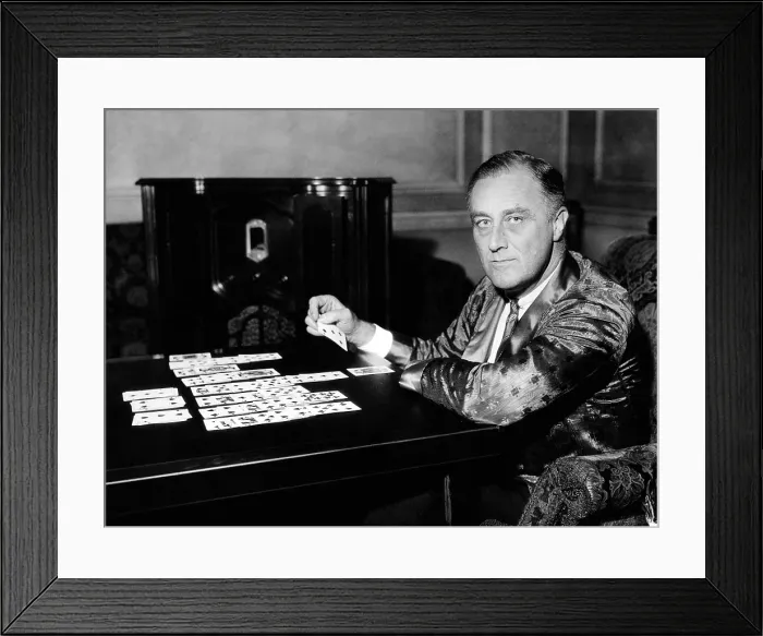 Framed Print : New York Governor and Democratic presidential nominee, Franklin Roosevelt, playing Solitaire. Executive Mansion, Albany, New York, July 6, 1832 Framed Print : New York Governor and Democratic presidential nominee, Franklin Roosevelt, playing Solitaire. Executive Mansion, Albany, New York, July 6, 1832