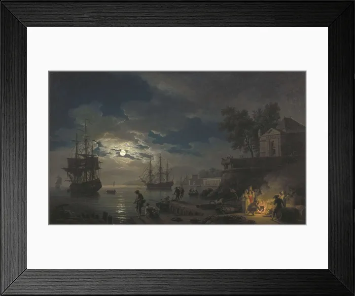Framed Print : VERNET, Joseph (1714-1789). Night: A Port in the Moonlight. 1773