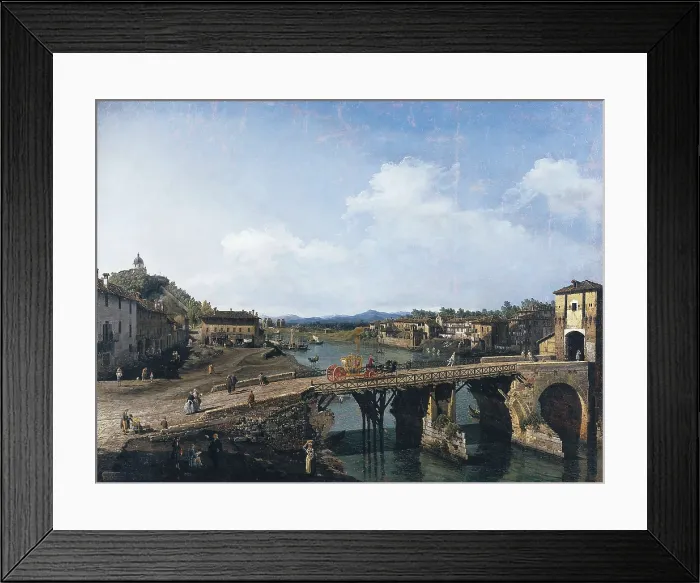 Framed Print : BELLOTTO, Bernardo (1720-1780). View of an Old Bridge Over the River Po, Turin. ca. 1745. Rococo. Oil on canvas. ITALY. Turin. Galleria Sabauda (Sabauda Gallery)