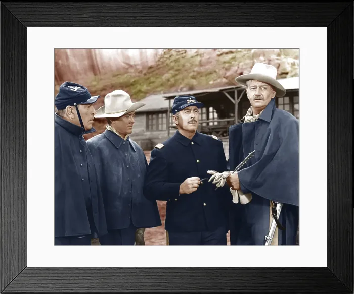 Framed Print : SHE WORE A YELLOW RIBBON, from left: Victor McLaglen, Ben Johnson, George O'Brien, John Wayne, 1949