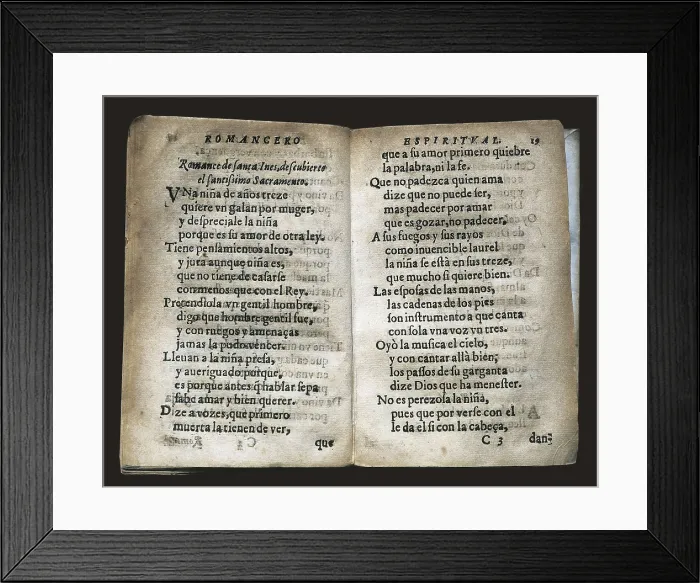 Framed Print : VALDIVIESO, Jos de (1560-1638). 'Romancero espiritual' (Spiritual Romancero). Inner page with the romance (poem) of Santa Ins. Edition printed in Madrid. SPAIN