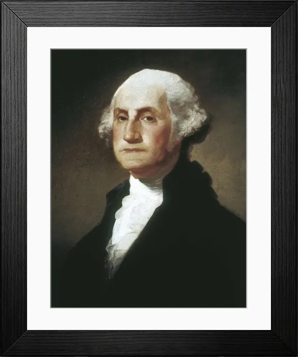 Framed Print : George Washington. end 18th c. Anonymous portrait made after Gilbert Stuart's original. Oil on canvas. UNITED KINGDOM. London. National Portrait Gallery