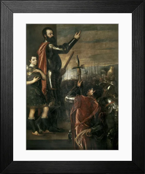 Framed Print : TTITIA, Tiziano Vecello, also called (1490-1576). Speech of the Marquis of Vasto. 1539 - 1541. Renaissance art. Cinquecento. Oil on canvas. SPAIN. Madrid. Prado Museum