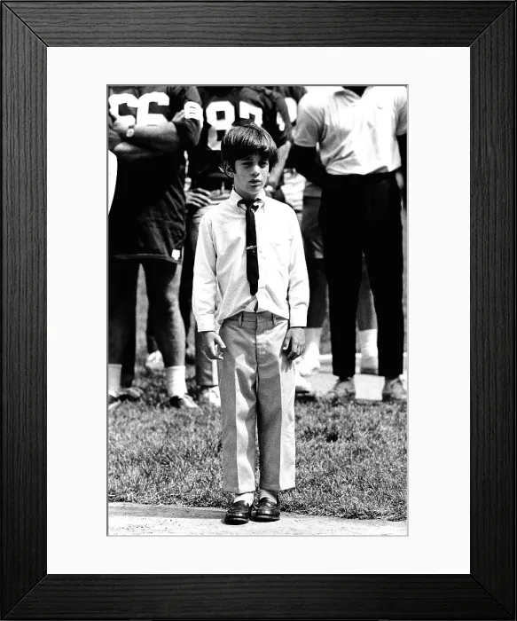 Framed Print : Eight-year-old John F. Kennedy Jr. at the dedication of the Robert F. Kennedy Stadium, in honor of his assassinated uncle. June 10, 1969
