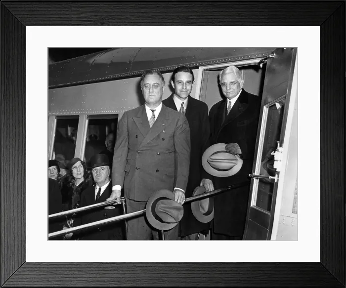 Framed Print : President Franklin Roosevelt inspects the new Union Pacific Streamliners. He is with Averill Harriman, Chairman of the Board of Union Pacific, and C.R