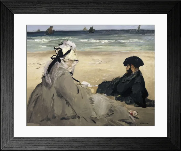 Framed Print : MANET, douard (1832-1883). On the Beach. 1873. Madame Edouard Manet (1830-1906) and Eugene Manet (1833-1892), artist's wife and brother in Berck-sur-Mer. Impressionism