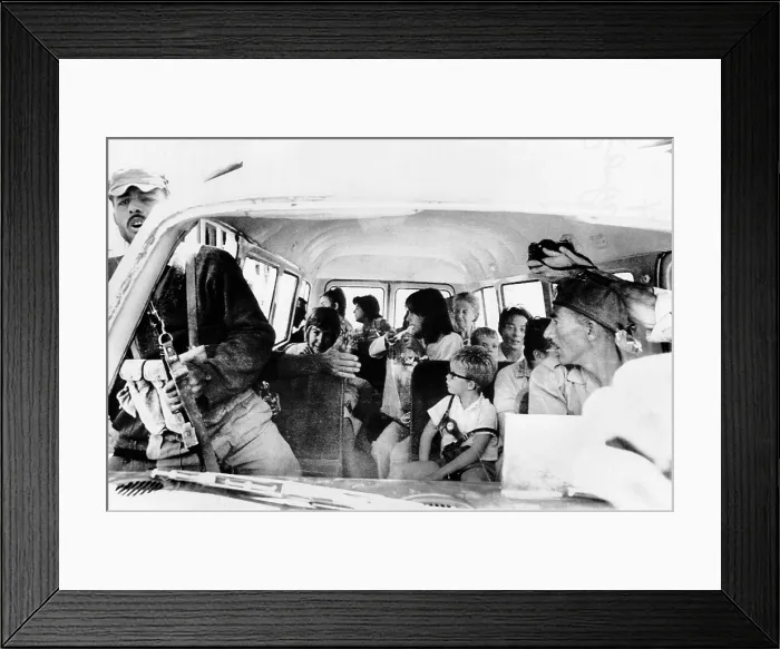 Framed Print : Women and children hostages about to be freed by the airline hijackers. They are arriving at the Intercontinental Hotel in Amman, Jordan