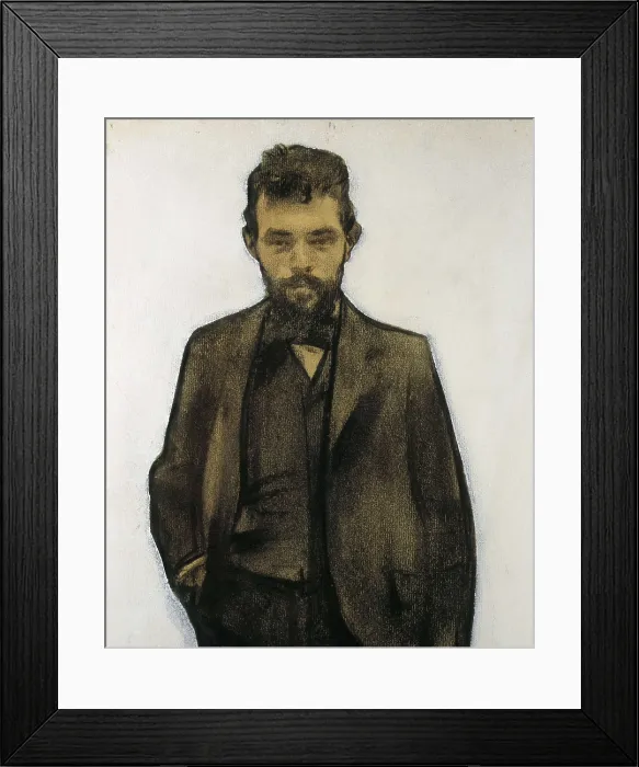 Framed Print : CASAS i CARBO, Ramn (1866-1932). Portrait of Amadeo Vives. 1899 - 1905. Charcoal and pastel. Modernism. Drawing. SPAIN. Barcelona. National Art Museum of Catalonia