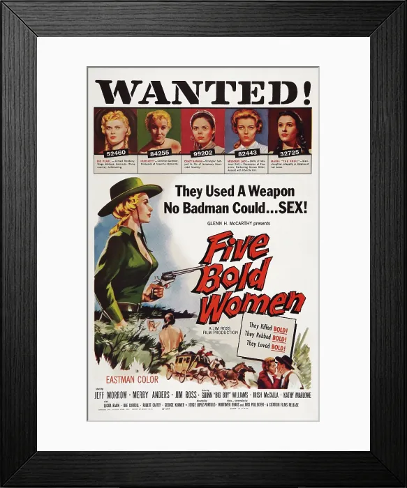 Framed Print : FIVE BOLD WOMEN, US poster art, Irish McCalla, Kathy Marlowe, Dee Carroll, Merry Anders, Lucita Blain, 1960