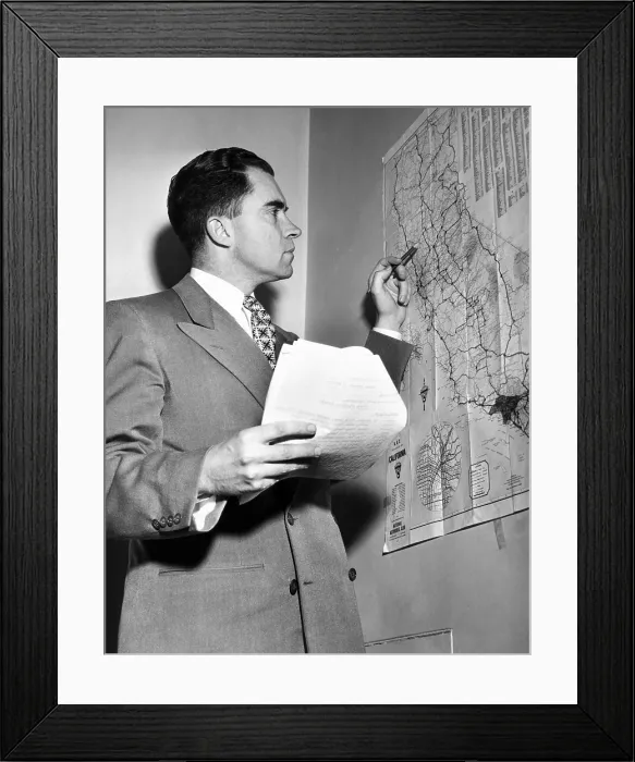 Framed Print : Representative Richard Nixon studies his campaign map during his campaign for Senator. Nov. 6, 1950. (CSU_ALPHA_479) CSU Archives / Everett Collection Framed Print : Representative Richard Nixon studies his campaign map during his campaign for Senator. Nov. 6, 1950. (CSU_ALPHA_479) CSU Archives / Everett Collection