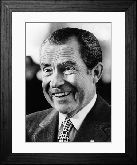 Framed Print : President Richard Nixon smiling broadly. He just signed one of several Drug laws created during his Administration