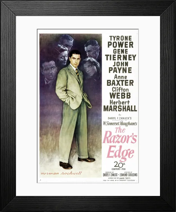 Framed Print : THE RAZOR'S EDGE, US poster, left from left: John Payne, Gene Tierney, Clifton Webb, center: Tyrone Power, right from top: Herbert Marshall, Anne Baxter 1946