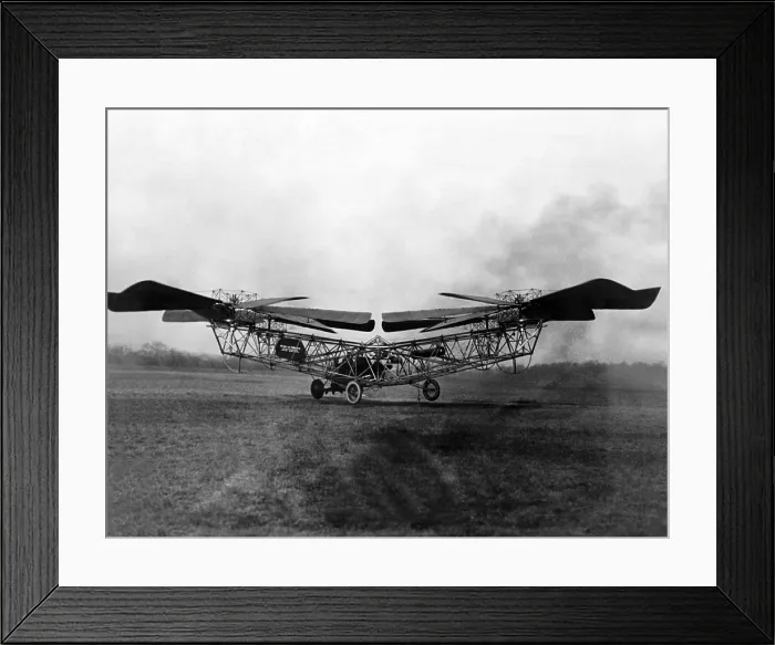 Framed Print : 1923 helicopter in trials at McCook Field, Ohio. It lifts from the ground, piloted by Arthur Smith and carrying Major T.H. Bane as a passenger. Jan. 19, 1923