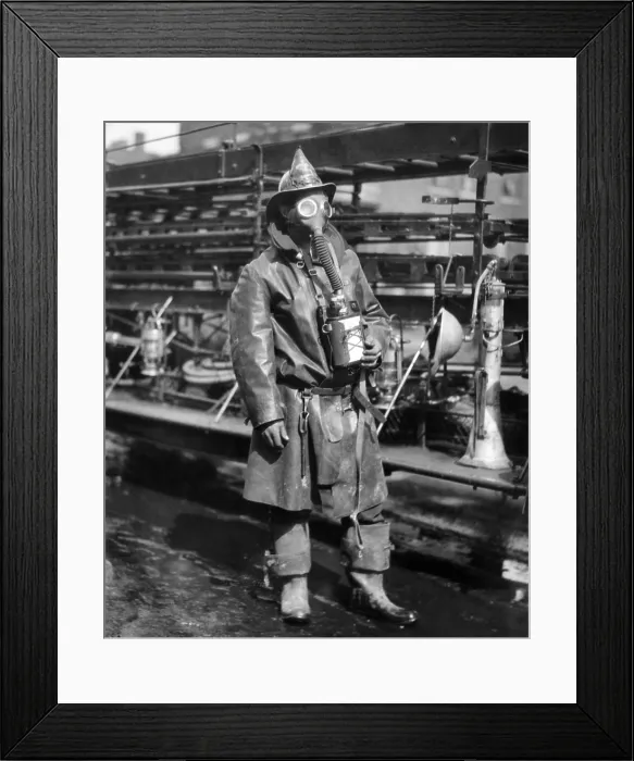 Framed Print : Fireman in protective gear which includes a gas mask. March 11, 1926. (CSU_ALPHA_1529) CSU Archives / Everett Collection Framed Print : Fireman in protective gear which includes a gas mask. March 11, 1926. (CSU_ALPHA_1529) CSU Archives / Everett Collection