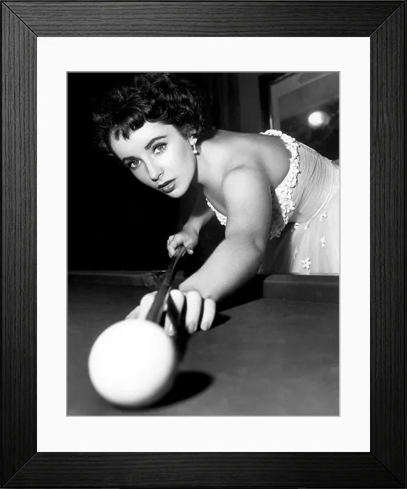 Framed Print : Elizabeth Taylor playing pool on the set of A PLACE IN THE SUN, 1951 Framed Print : Elizabeth Taylor playing pool on the set of A PLACE IN THE SUN, 1951