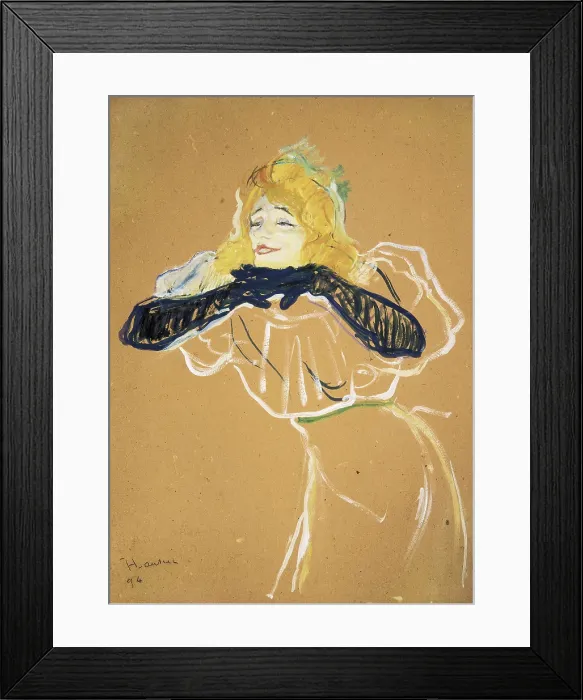 Framed Print : TOULOUSE-LAUTREC, Henri de (1864-1901). Yvette Guilbert singing 'Linger Longer Loo'. 1894. Oil on cardboard. Post-Impressionism. Oil. RUSSIA. Moscow
