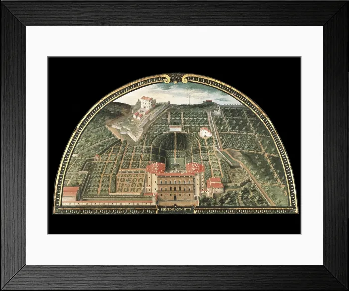Framed Print : UTENS, Giusto (?-1609). Fort Belvedere and the Pitti Palace. 1599-1602. From a serie depicting the Medici's villas. Tempera. ITALY. Florence