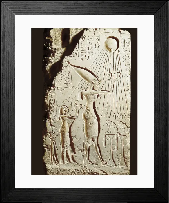 Framed Print : Akhenaten and his family offering to the sun-god Aten. 1364 - 1347 BC. Egyptian art. New Kingdom. Relief on rock. EGYPT. Cairo. Egyptian Museum. Proc: EGYPT. Amarna Framed Print : Akhenaten and his family offering to the sun-god Aten. 1364 - 1347 BC. Egyptian art. New Kingdom. Relief on rock. EGYPT. Cairo. Egyptian Museum. Proc: EGYPT. Amarna
