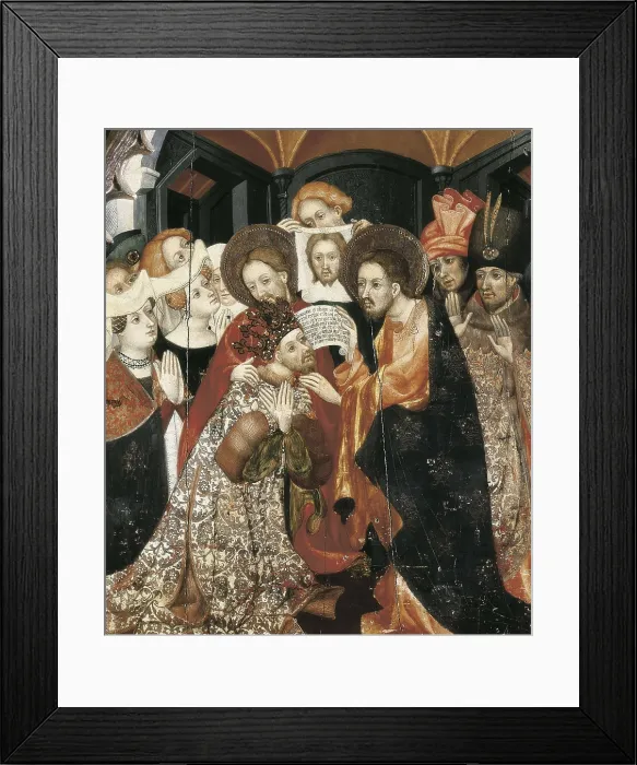 Framed Print : BORRASSA, Llus (1360-1425). Altarpiece of Franciscan Advocation, from the Convent of Santa Clara. 1414-1415. Detail of the representation of the recovery of king Agbar V