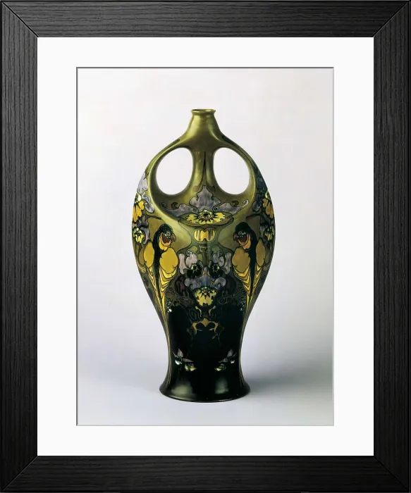 Framed Print : Vase of Glazed Majolica. Made in Rosenburg (Holland) and decorated with flowers and parrots. Art Deco. Ceramics. SWITZERLAND. Geneva. Ariana Museum Framed Print : Vase of Glazed Majolica. Made in Rosenburg (Holland) and decorated with flowers and parrots. Art Deco. Ceramics. SWITZERLAND. Geneva. Ariana Museum