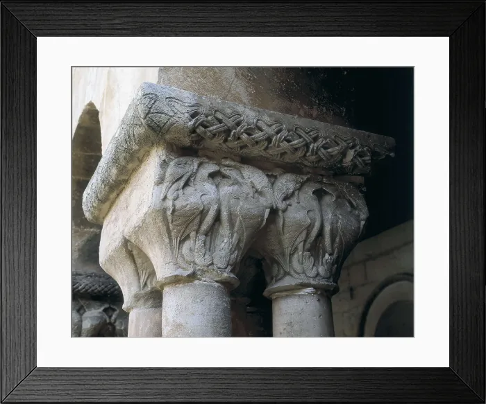 Framed Print : Monastery of Santo Domingo de Silos. s.XI-s.XII. SPAIN. Santo Domingo de Silos. Monastery of Santo Domingo (St. Dominic). Cloister capitals decorated with birds. Romanesque art