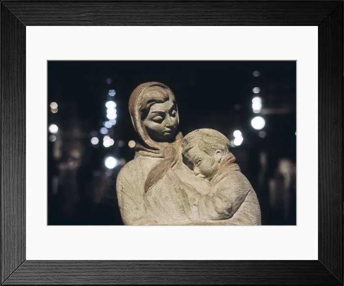 Framed Print : MIRANDA, Sebastin (1895-1975). Gipsy woman with child. 1946. Detail. Sculpture on rock. Private Collection. AISA / Everett Collection - Image has fine art copyright