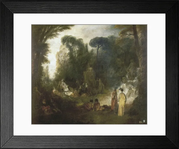 Framed Print : WATTEAU, Jean-Antoine (1684-1721). Gathering in the Park. 1700s - 1721. View of one of the fountains at the park of Saint Cloud. Rococo art. Oil on canvas. SPAIN. Madrid Framed Print : WATTEAU, Jean-Antoine (1684-1721). Gathering in the Park. 1700s - 1721. View of one of the fountains at the park of Saint Cloud. Rococo art. Oil on canvas. SPAIN. Madrid