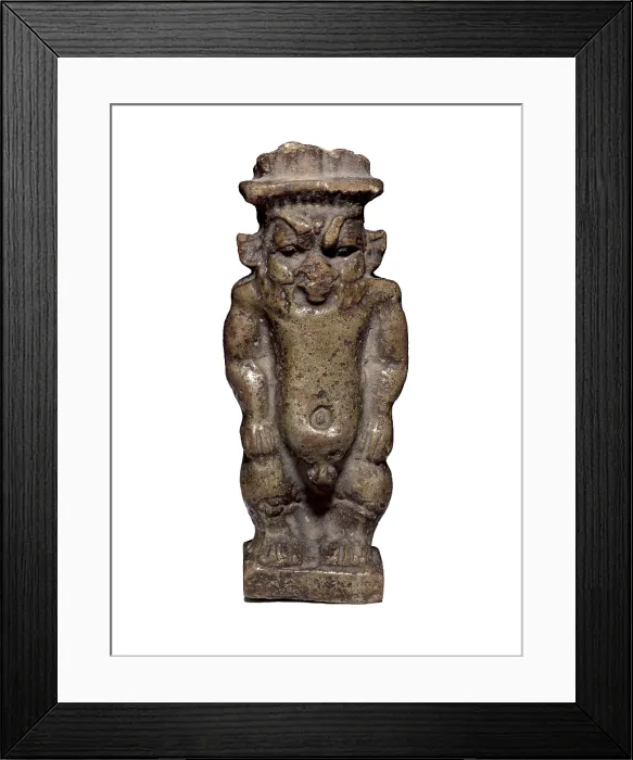 Framed Print : Amulet with a figure of god Bes. 6th c. - 3rd c. BC. Egyptian art. New Kingdom. Sculpture. SPAIN. Madrid. National Museum of Archaeology. Proc: EGYPT. Luxor. Thebes