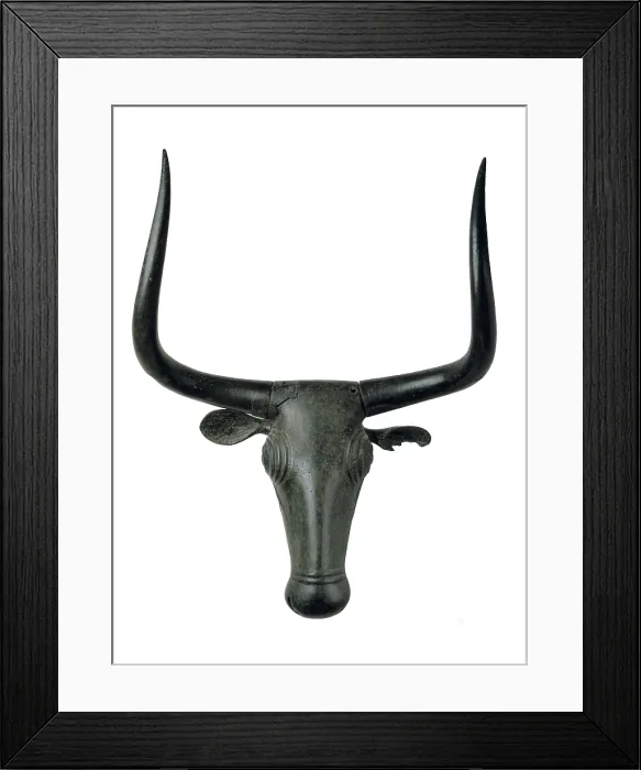 Framed Print : Head of a Bull. 5th-2nd c. BC. Bronze Age. Talaiotic Culture. Sculpture on bronze. SPAIN. Madrid. National Museum of Archaeology. Proc: SPAIN. MALLORCA. Costitx Framed Print : Head of a Bull. 5th-2nd c. BC. Bronze Age. Talaiotic Culture. Sculpture on bronze. SPAIN. Madrid. National Museum of Archaeology. Proc: SPAIN. MALLORCA. Costitx