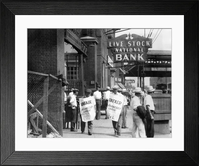 Framed Print : Strike of 700 members of the Stock Handlers Union. They unloaded and fed the cattle in the Chicago Stock Yards. July 4, 1934. (CSU_ALPHA_1481) CSU Archives / Everett Collection