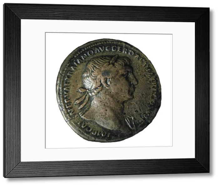 Framed Print : Sestertius of emperor Trajan (1st-2nd c. AD). Coin. AISA / Everett Collection**US SALES ONLY**