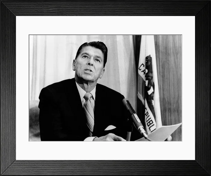 Framed Print : California Gov. Ronald Reagan reads a statement disclosing that he did pay income tax for the last year and has paid $91, 128 in state income taxes since becoming Governor