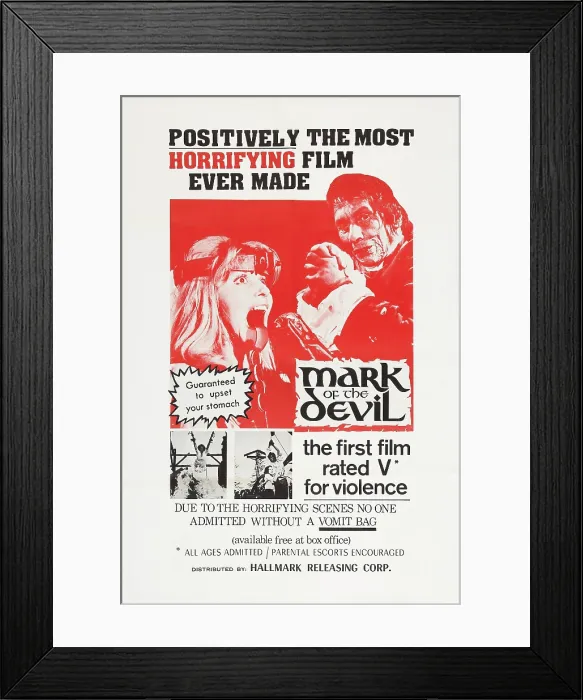 Framed Print : MARK OF THE DEVIL, (aka HEXEN BIS AUFS BLUT GEQUALT), US poster art, from left: Gaby Fuchs, Reggie Nalder, 1970