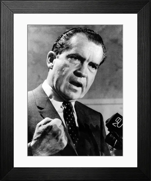 Framed Print : Republican presidential candidate Richard Nixon speaking with a clenched fist on April 20, 1968 Framed Print : Republican presidential candidate Richard Nixon speaking with a clenched fist on April 20, 1968