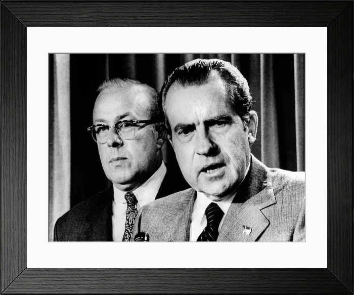 Framed Print : President Richard Nixon with George Shultz, director of the Office of Management and Budget