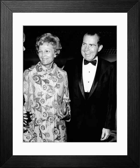 Framed Print : Pat Nixon winks at a friend. She and her husband, GOP presidential nominee, Richard Nixon, are attending a $1000-a-plate GOP dinner at Americana Hotel. Sept. 20, 1968