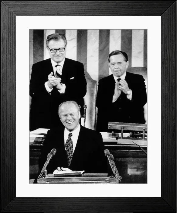 Framed Print : President Ford delivers his first State of the Union address. He discussed the national debt, taxes, the federal budget and the energy crisis